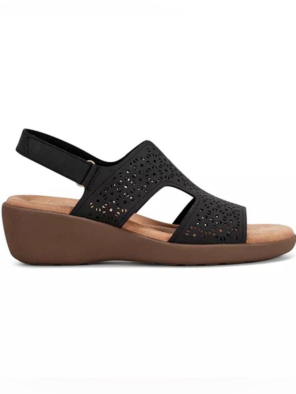 ♥️♥️ Easy Spirit Women’s Kali Low Wedge Round Toe Slingback Sandal - Black - Picture 2 of 5